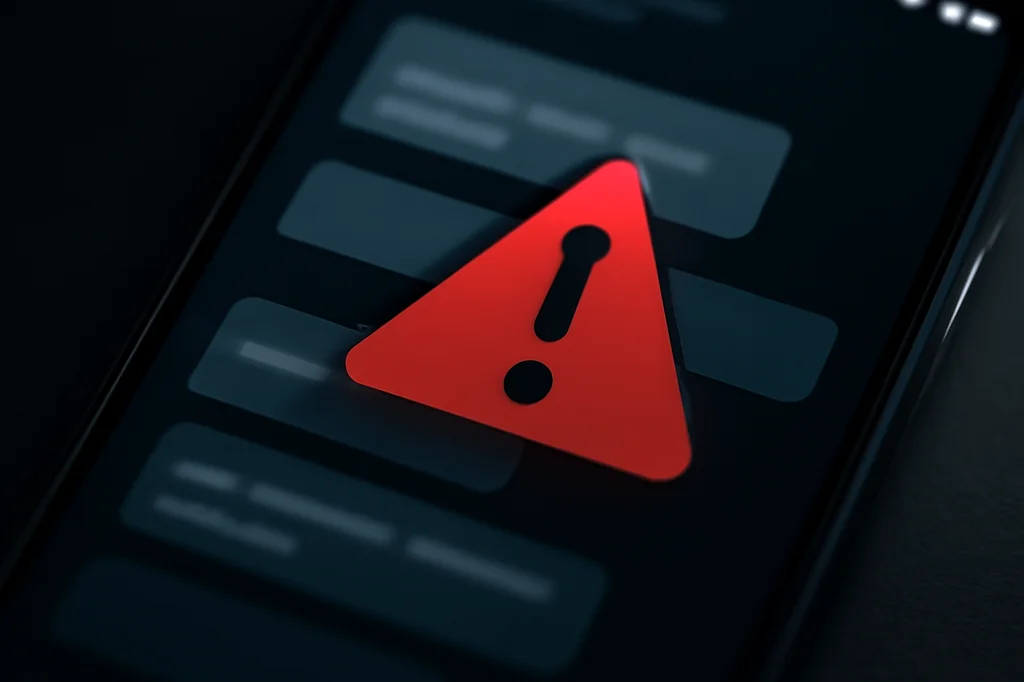 Écran de smartphone affichant une conversation suspecte, ambiance sombre et inquiétante