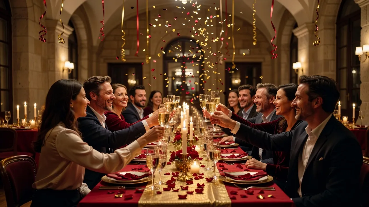 Réveillon du Nouvel An entre célibataires, dîner festif dans un lieu privatisé