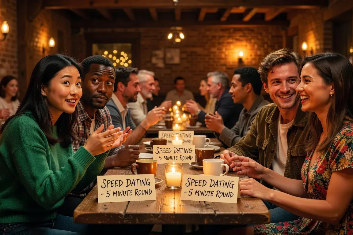 Speed dating organisé à Nantes, couples de célibataires en conversation