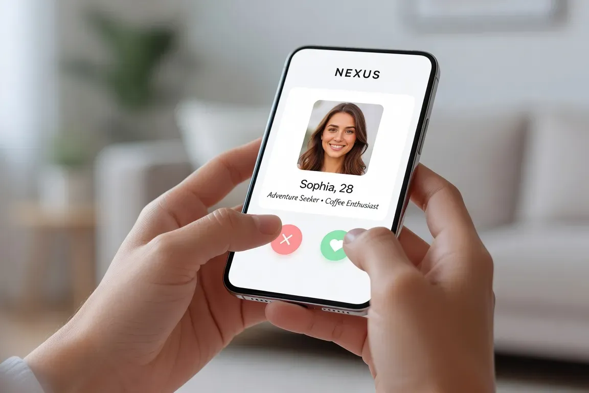 Smartphone avec interface d'application de rencontre moderne, design épuré