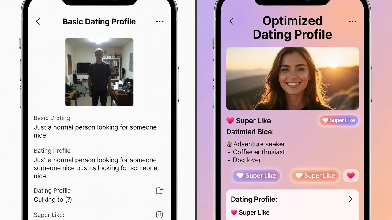 Comparaison profil de rencontre avant/après sur un écran — version améliorée plus attractive