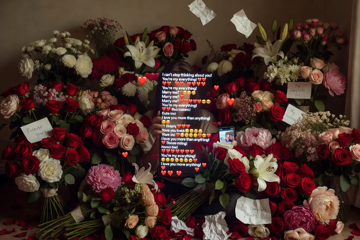 Représentation visuelle d'un profil suspect sur une application de rencontre avec des indicateurs d'alerte
