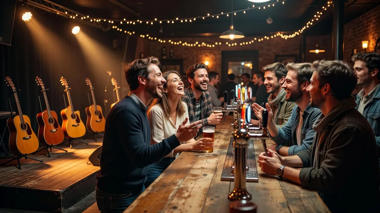 Jeunes célibataires échangeant lors d'une soirée dans un bar de concerts à Tours
