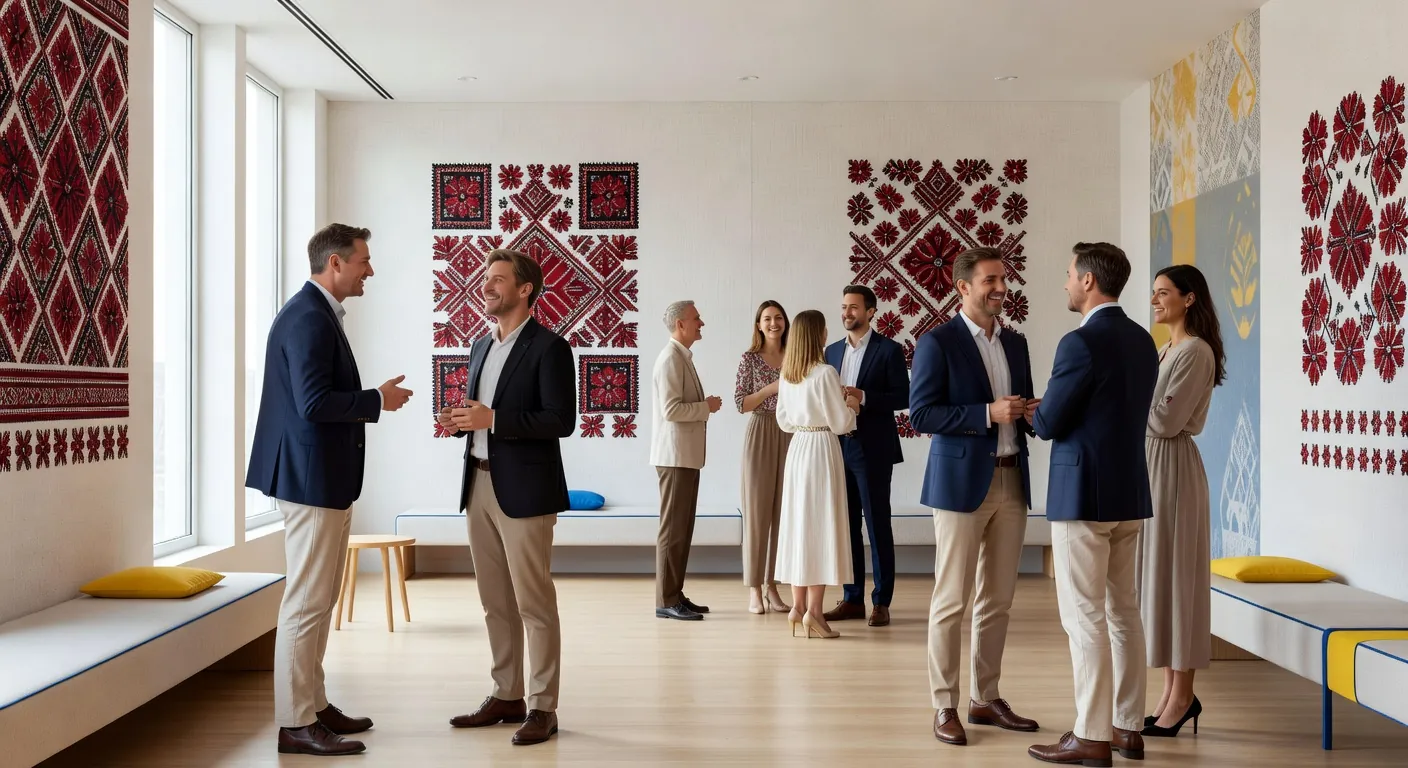 Centre culturel ukrainien à Paris avec personnes en discussion