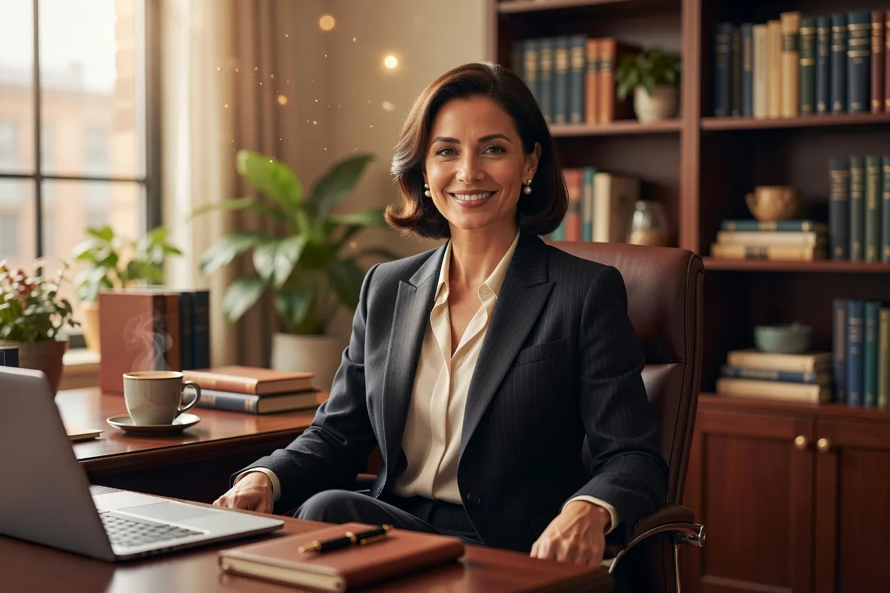 Femme professionnelle bienveillante dans un bureau lumineux, portrait d'une conseillère conjugale