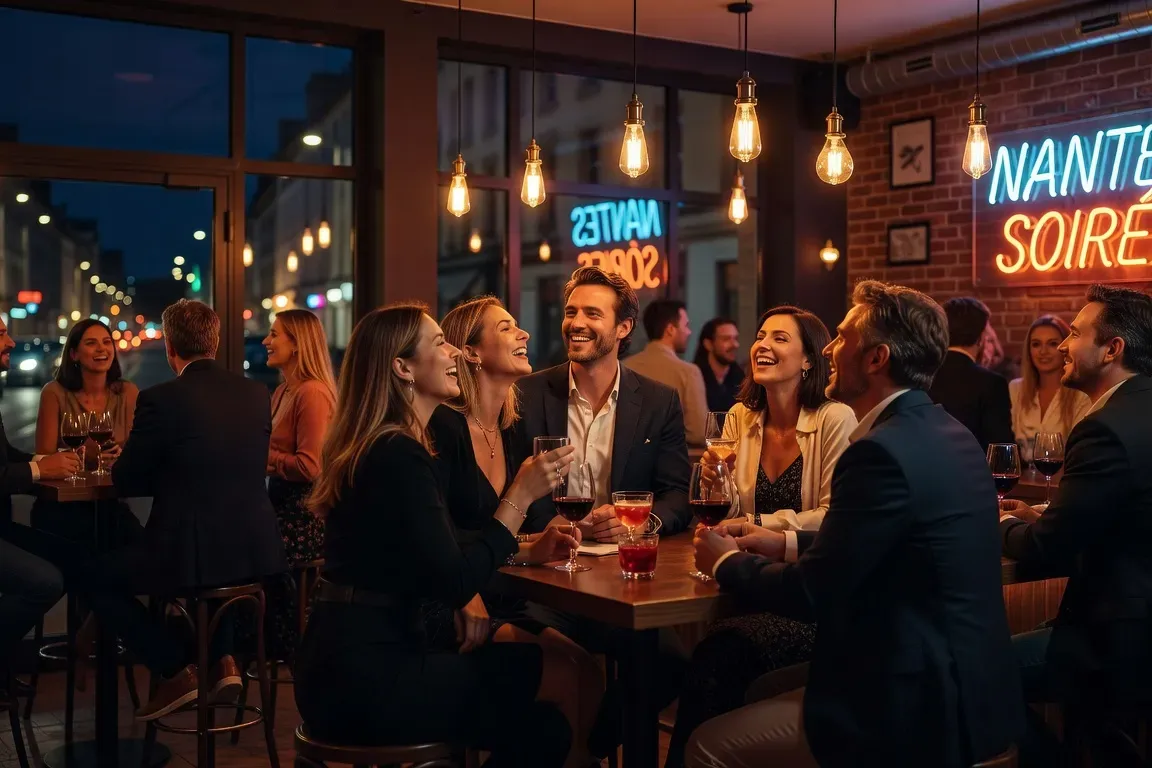 Soirée animée pour célibataires à Nantes, ambiance festive dans un bar branché