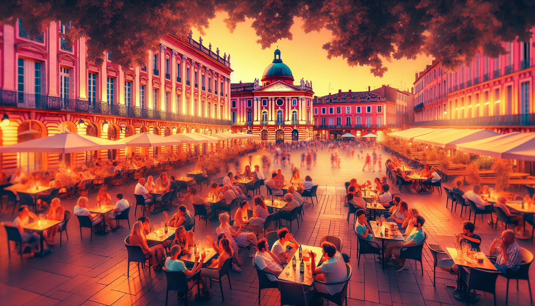 Vue du Capitole de Toulouse au coucher du soleil